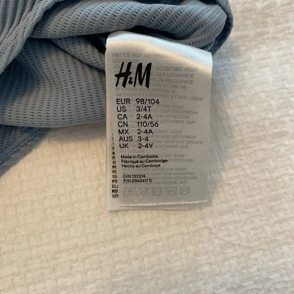 H&M 4T Ruffled Blue Ribbed Swimsuit - Picture 2 of 2